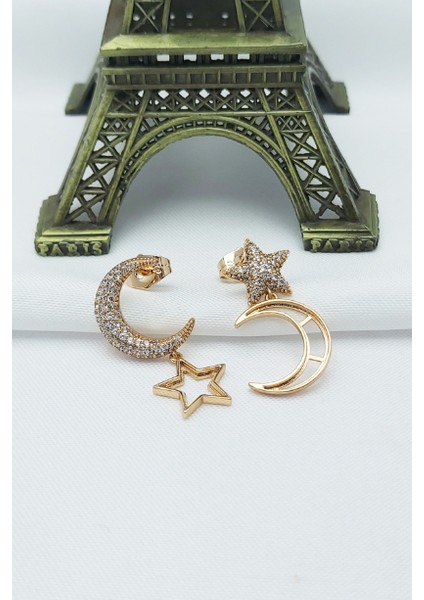 Rose Altın Kaplama Vip Seri Ay Yıldız Küpe 2,4 cm fırsatları