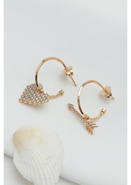 Rose Altın Kaplama Vip Seri Oklu Kalp Küpe 2,5 cm fiyatları