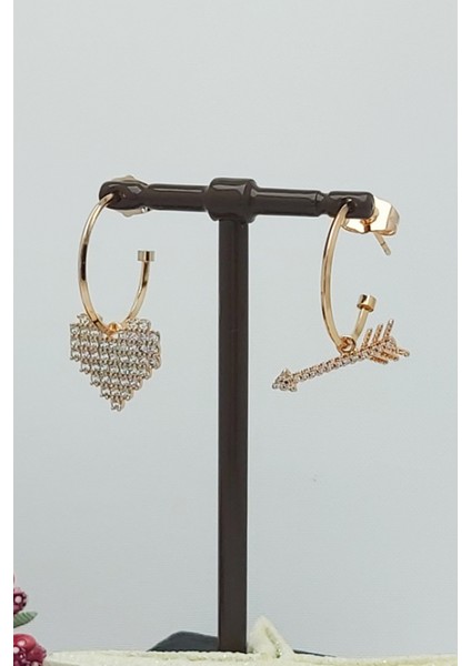 Rose Altın Kaplama Vip Seri Oklu Kalp Küpe 2,5 cm modelleri