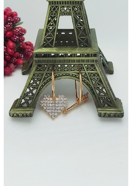 Rose Altın Kaplama Vip Seri Oklu Kalp Küpe 2,5 cm fırsatları