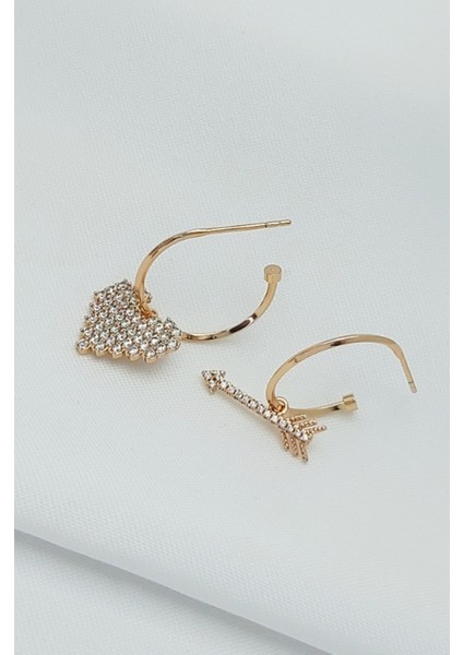 Rose Altın Kaplama Vip Seri Oklu Kalp Küpe 2,5 cm indirimleri