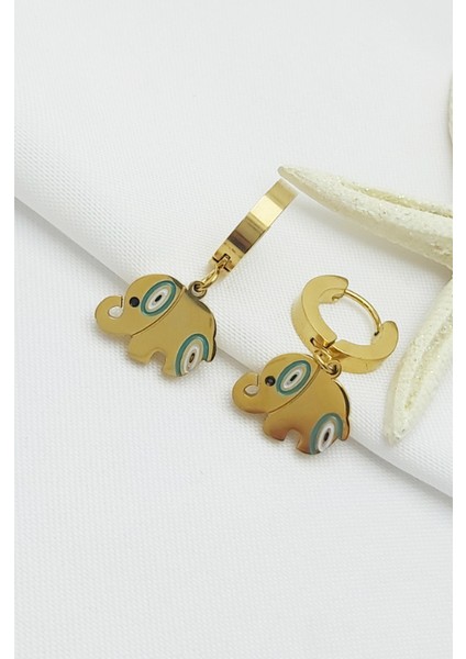 Altın Kaplama Turkuaz Fil Çelik Küpe 2,5 cm fiyatları