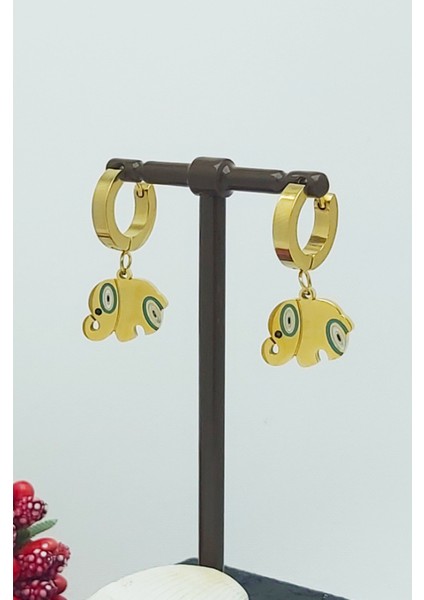 Altın Kaplama Turkuaz Fil Çelik Küpe 2,5 cm modelleri