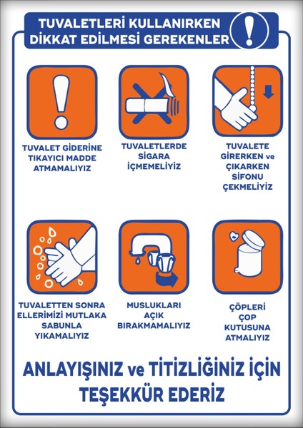 Uyarı ve Yönlendirme Levhaları " Tuvaletlerde Dikkat Edilmesi Gerekilenler" 25X35 cm Dekota Levha