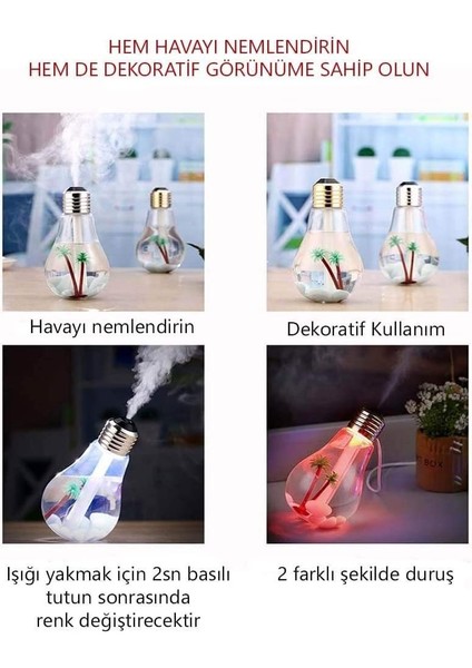 Ampül Hava Nemlendirici Usb|7 Renkli Kaliteli Dekoratif Buhar MAKINESI-400 ml Hazneli Gece Lambası fırsatları