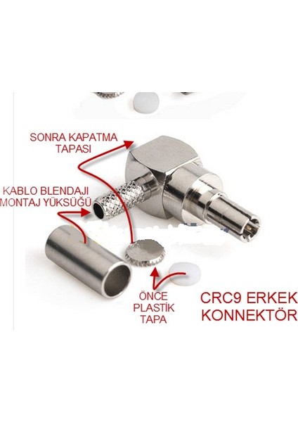Crc9 Erkek Konnektör Seti (Crc9 Erkek Sıkmalı Dirsekli Model) (RG174)