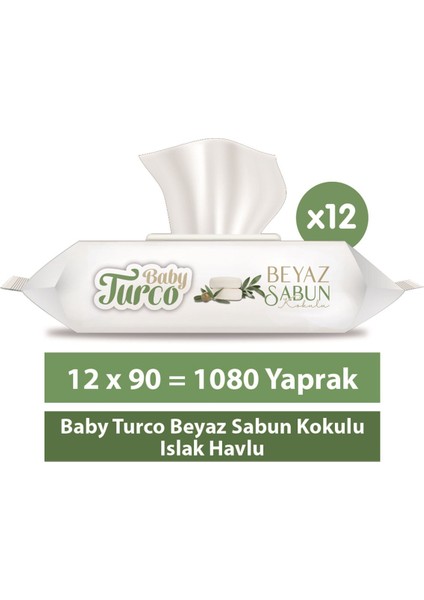 Baby Turco Beyaz Sabun Kokulu Islak Havlu 12X90