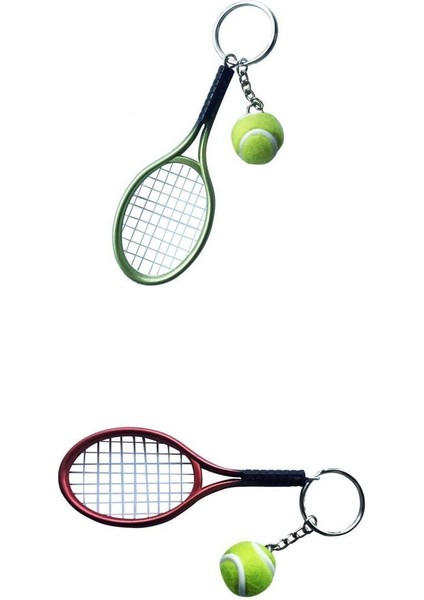 Mini Tenis Top Raket Kolye Anahtarlık Anahtar Zinciri Yeşil ve Kırmızı (Yurt Dışından)