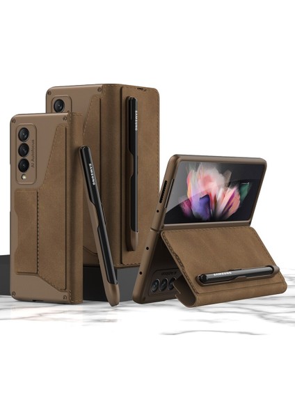 Samsung Galaxy Z Fold 4 Zırh Pu Deri Tam Koruma Cep Telefonu Kılıfı (Yurt Dışından)