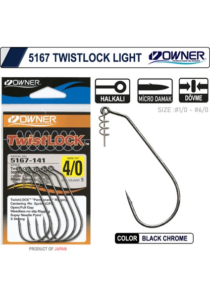 5167 Twistlock Light Black Chrome Iğne 2-0