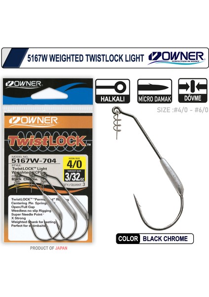 5167W Weighted Twistlock Light Black Chrome Iğne 5-0