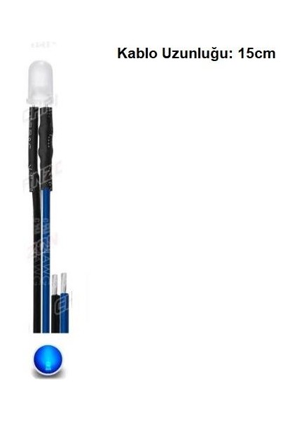 12V LED Kablolu 5 Adet 5mm Mavi Şeffaf - 15 cm
