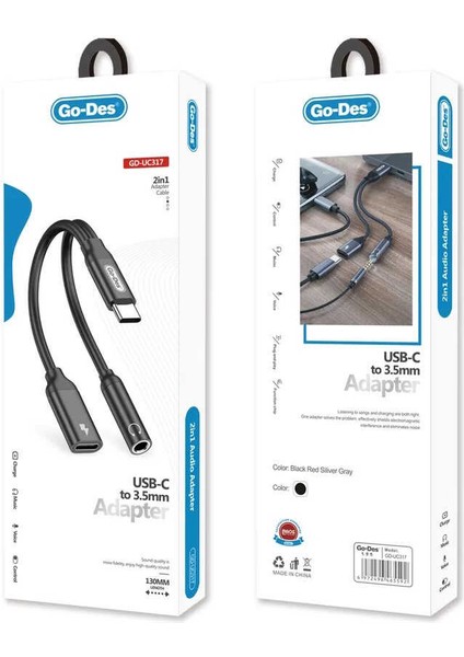 Go Des GD-UC317 Type-C To 3.5 mm Aux Kulaklık ve Şarj Dönüştürücü Ses Adaptörü