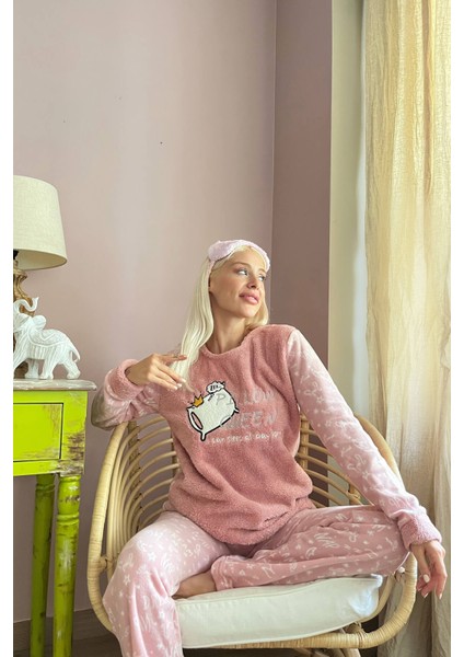Pembe Pillow Desenli Kadın Peluş Pijama Takımı fırsatları