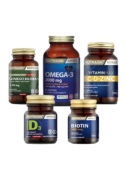 Biotin 30 Tablet & Ginkgo Biloba & Omega-3 2000 Mg & Vitamin Max C D Zinc & Vitamin D3