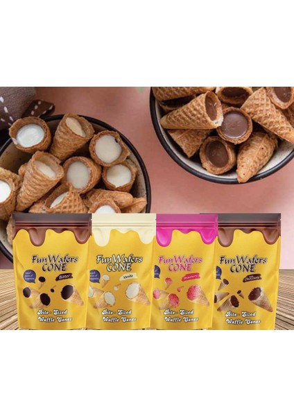 Fun Wafflecone Miniatıştırmalık Kornetbisküvi Çilekli1 ADET120 gr Karton Kase