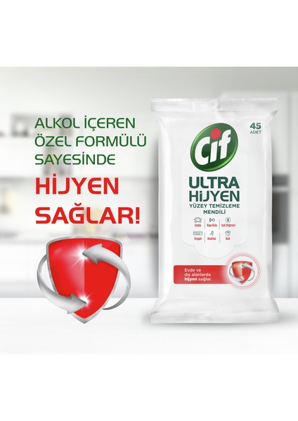 Yüzey Temizleme Mendili Ultra Hijyen 45'li