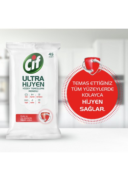 Yüzey Temizleme Mendili Ultra Hijyen 45'li