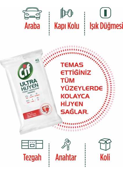 Yüzey Temizleme Mendili Ultra Hijyen 45'li