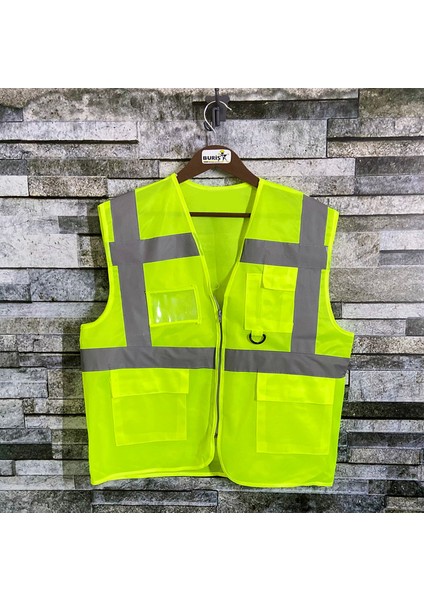 Buriş Reflektörlü Mühendis Ikaz Yeleği Neon Sarı