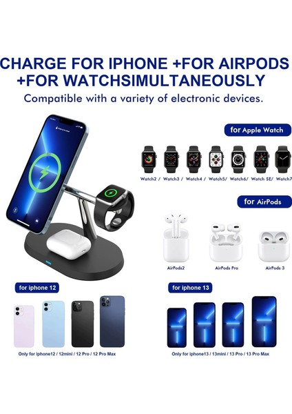 BW04 3IN1 Apple Kablosuz Wireless Hızlı Şarj Standı Watch Airpods iPhone Samsung Uyumlu (Kablosuz Şarj Standı)-Siyah indirimleri