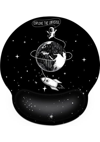 Uzay Desenli Çevre Koruma Bilek Dinlenme Mouse Pad - Siyah (Yurt Dışından)