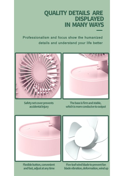 Çift Kafalı Katlanır Sessiz Fan - Pembe (Yurt Dışından)
