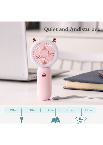 USB Şarj Edilebilir Gece Lambası Özellikli Üç Hız Seviyeli Fan - Pembe (Yurt Dışından)