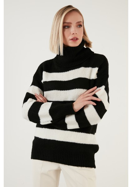 Renk Bloklu Balıkçı Yaka Kalın Kışlık Kazak Bayan Kazak 4615017 fiyatları