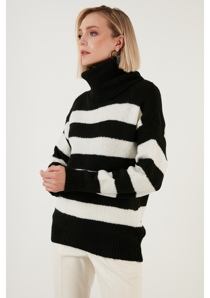 Renk Bloklu Balıkçı Yaka Kalın Kışlık Kazak Bayan Kazak 4615017 indirimleri