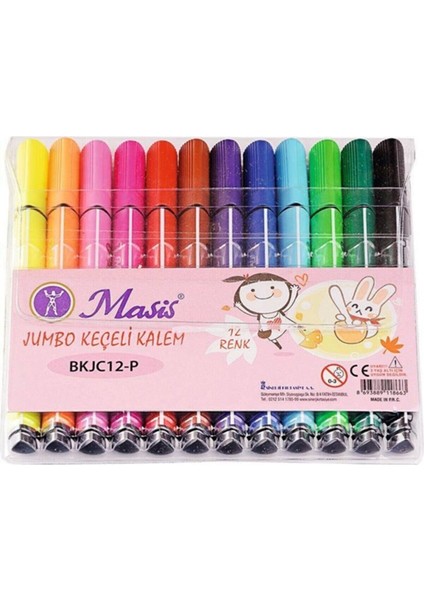 Jumbo Keçeli Kalem, 12 Renk, Pvc Paket