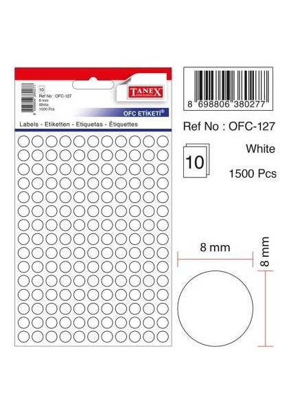 OFC-127 Beyaz Ofis Etiketi 0.8 mm 10 SYF-1500 Adt