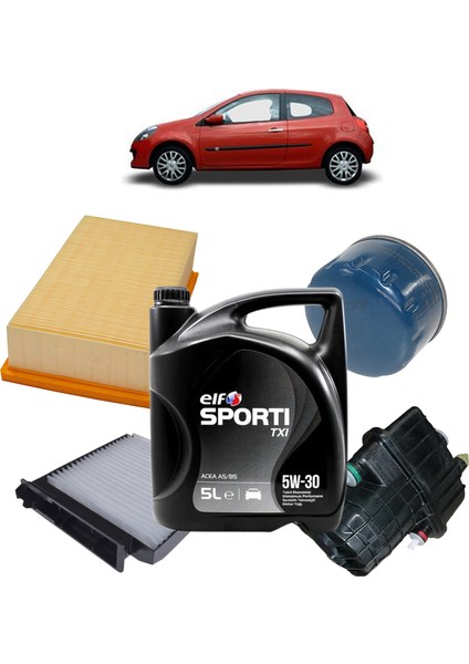 Renault Clio 3 1.5 dCi Filtre Yağ Bakım Seti 2005-2012 4Plus KİT1043D Sporti 5W-30 5 Litre