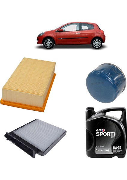 Renault Clio 3 1.5 dCi Filtre Yağ Bakım Seti 2005-2012 3Plus KİT1043C Sporti 5W-30 5 Litre