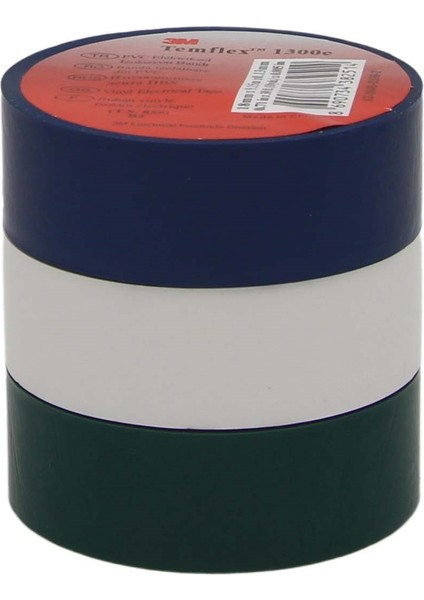 Elektrik Bandı 3 Adet Yeşil Mavi Beyaz 18 x 9,15 M