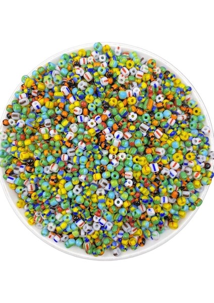 Çizgili Kum Boncuk, 50GR Karışık Renkli Çizgili Model Cam Kum Boncuk, Takı Boncuğu (50GR,~600 Adet)