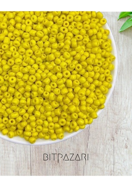500 Adet Mat Cam Kum Boncuk , Takı Yapım Boncuğu - Yellow Bead