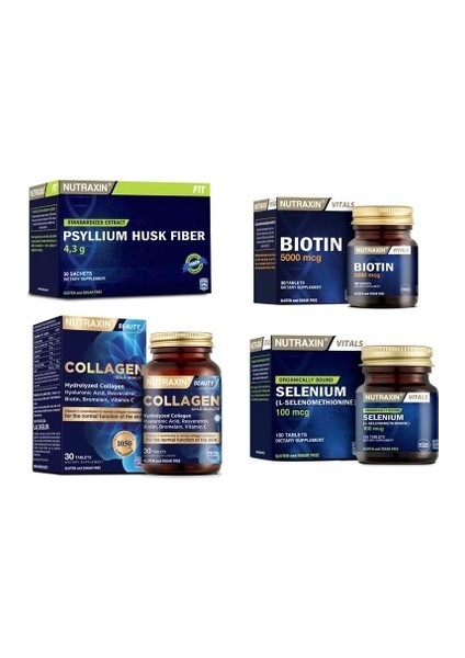 Biotin 30 Tablet & Collagen 30 Tablet & Psyllium Husk Fiber & Selenium
