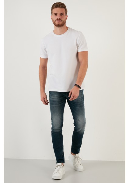 Pamuklu Yırtık Detaylı Normal Bel Slim Fit Jeans Erkek Kot Pantolon 629DSK004