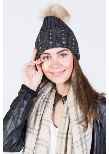 Taşlı Ponponlu Akrilik Bere - PS615