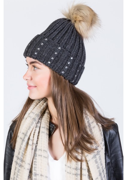 Taşlı Ponponlu Akrilik Bere - PS615 fiyatları