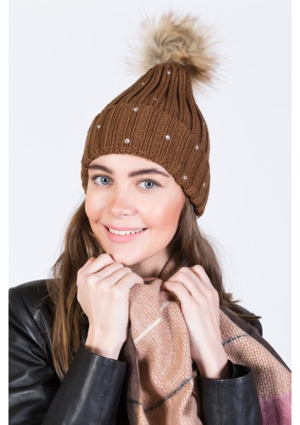 Taşlı Ponponlu Akrilik Bere - PS639 fiyatları