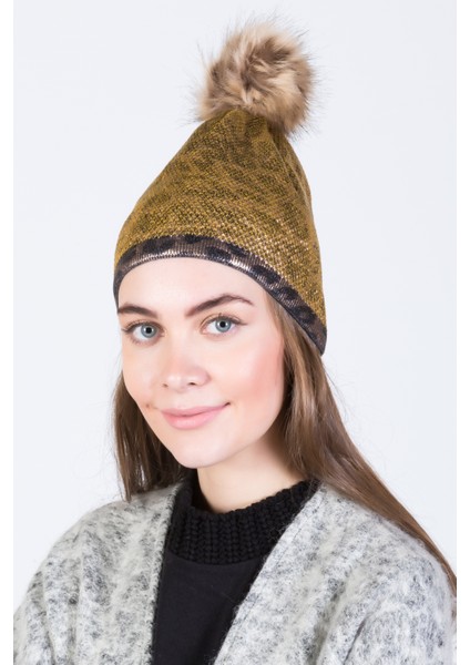 Leopar Baskılı Ponponlu Akrilik Bere - PS711