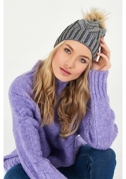 Simli Ponponlu Akrilik Bere - PS257