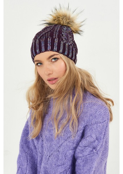 Simli Ponponlu Akrilik Bere - PS260