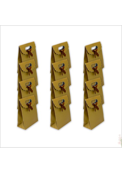 El Geçmeli Karton Çanta 16 x 12 x 6 Cm, Mat Altın - 12 Adet