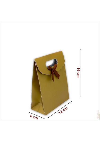 El Geçmeli Karton Çanta 16 x 12 x 6 Cm, Mat Altın - 12 Adet fiyatları