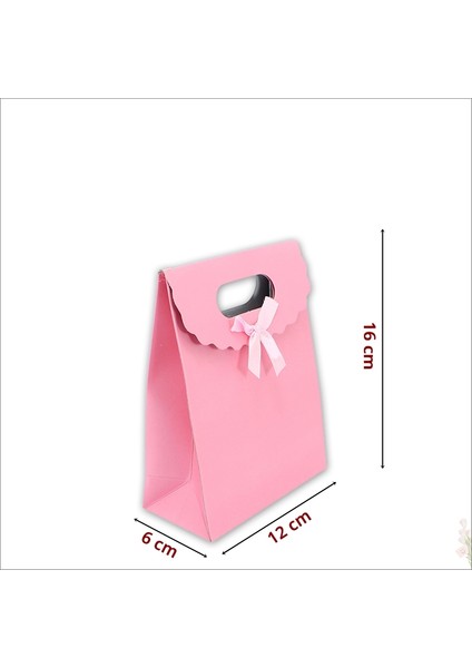 El Geçmeli Karton Çanta 16 x 12 x 6 Cm, Pembe - 12 Adet