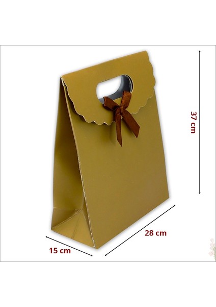 El Geçmeli Karton Çanta 38 x 27 x 15 Cm, Mat Altın - 12 Adet fiyatları