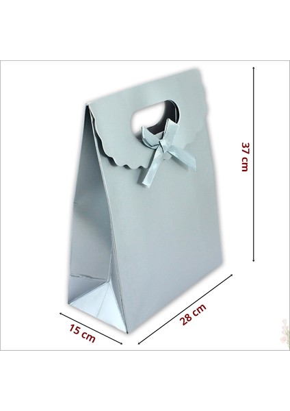 El Geçmeli Karton Çanta 38 x 27 x 15 Cm, Mat Gümüş - 12 Adet fiyatları